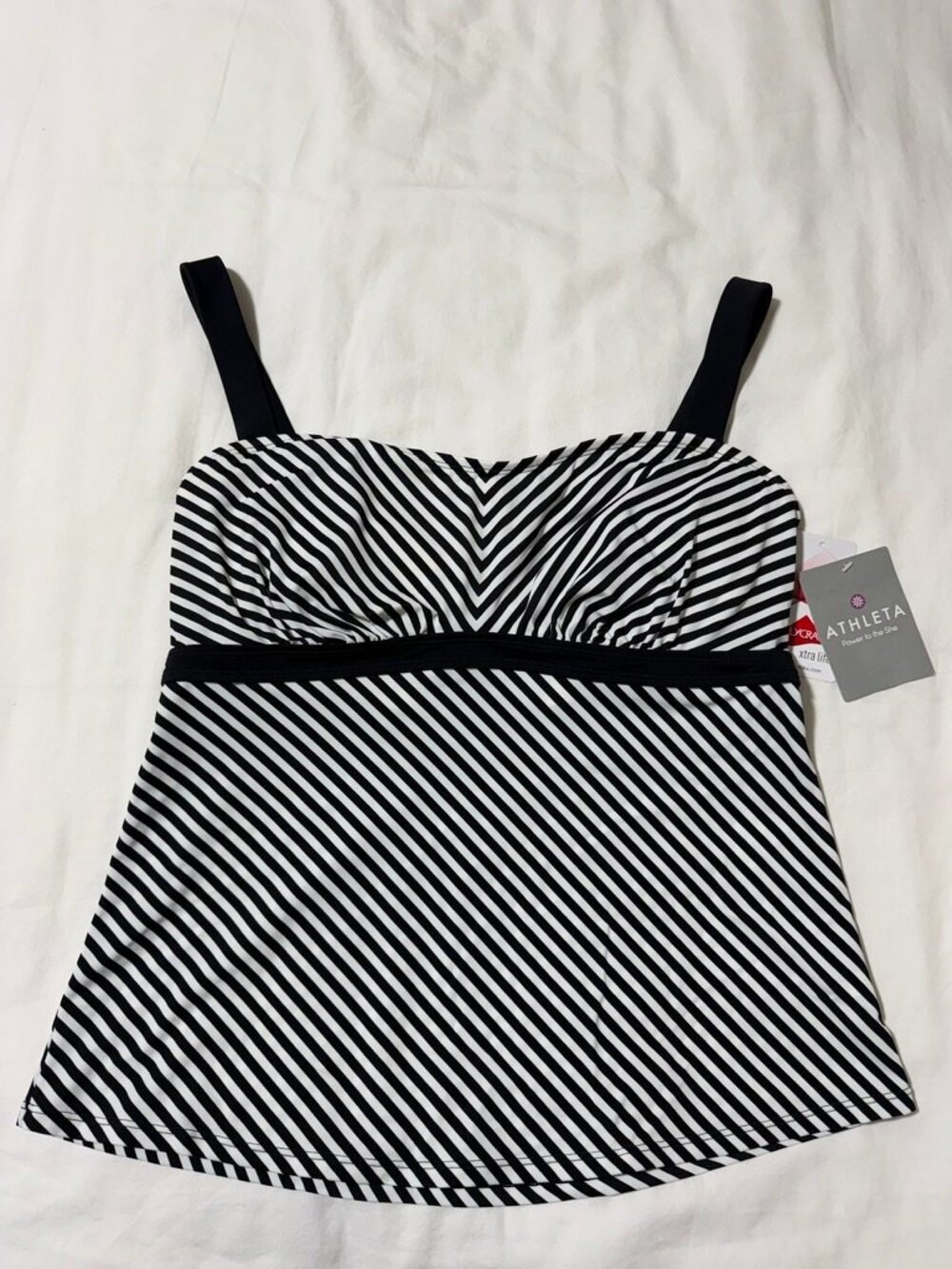 NWT Athleta 38 D/DD Black White Stripe Bra Cup Tankini Swim Top